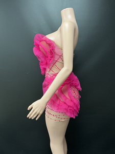 Novance Y5876 Nuovo Design Abito da Festa Aderente in <span class=keywords><strong>Tulle</strong></span> <span class=keywords><strong>Rosa</strong></span> Caldo con Motivo a Cuore, <span class=keywords><strong>Vestito</strong></span> Sexy da Club - Product Image 4