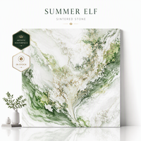 Dalle en pierre frittée Artistic Summer Elf 1600x3200mm, aspect marbre vert veiné floral, pour design d'intérieur de luxe