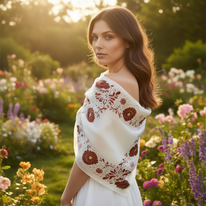 Foulard quadrato piccolo a forma di foglia 70x70 cm con ricamo floreale per donna, accessorio moda - Product Image 2