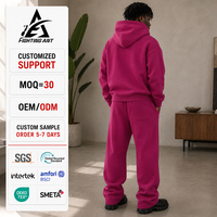 Proveedor de Conjuntos Deportivos Fucsia, Sudadera con Capucha para Hombre y Pantalones Rectos Relajados, Fabricación de Muestras Personalizadas de Ropa para Hombre