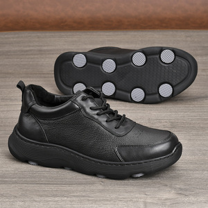 Chaussures de marche pour hommes en cuir de vache véritable, bout rond, semelle en caoutchouc antidérapante, talon bas, baskets décontractées confortables - Product Image 4