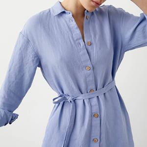 Camicie di <span class=keywords><strong>lino</strong></span> personalizzate di alta qualità <span class=keywords><strong>abito</strong></span> lungo da <span class=keywords><strong>donna</strong></span> in <span class=keywords><strong>lino</strong></span> 100% estivo camicia caftano <span class=keywords><strong>abito</strong></span> con cintura - Product Image 3