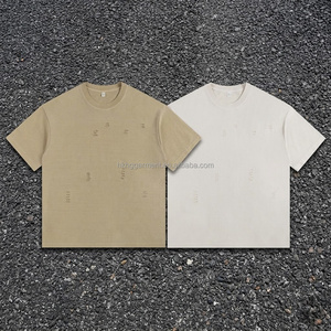 เสื้อยืดคอตตอน 100% สำหรับผู้ชาย เสื้อยืดแบบย้อมสีเอซิดวินเทจ เสื้อยืดซันเฟด เสื้อยืดดีไซน์ขาดๆ ซีดๆ คอกลม - Product Image 3