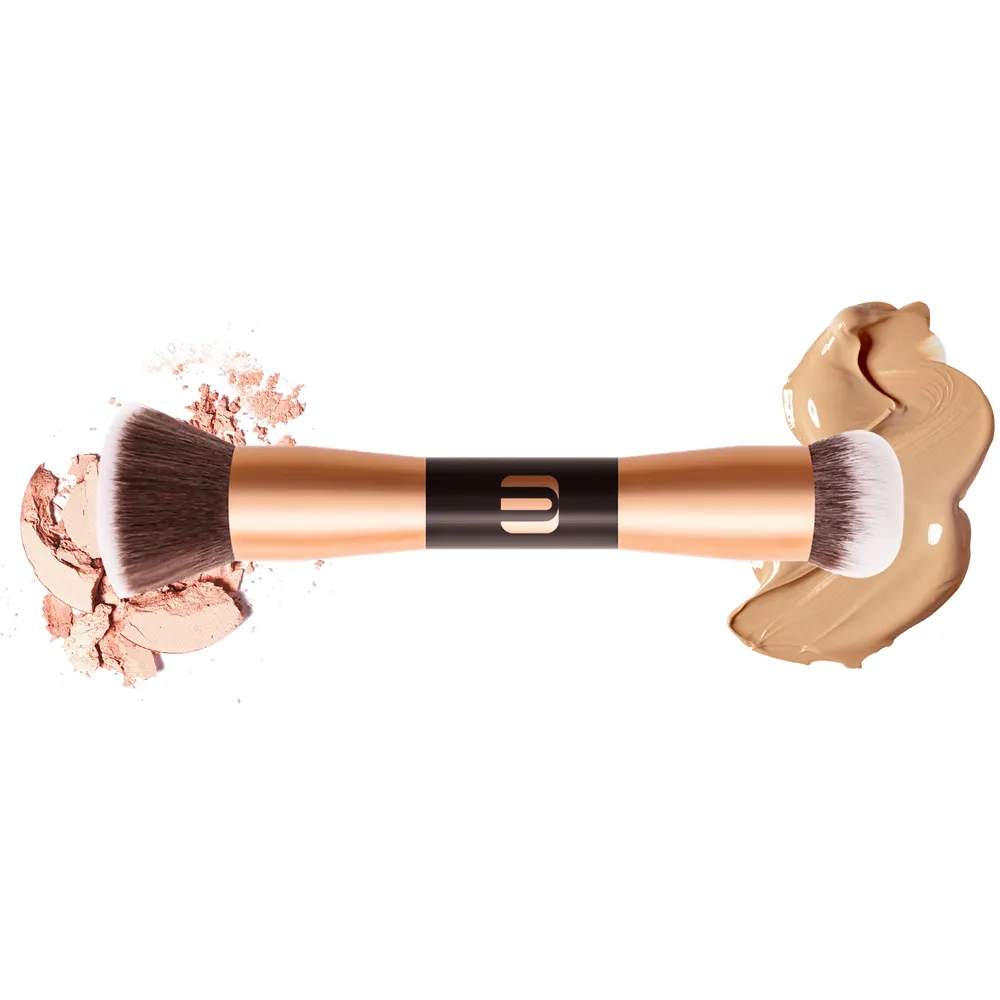 Customized Private label Dual End Foundation Powder Buffer and Contour Synthetic Cosmetic brush 2 in 1 brush applicator