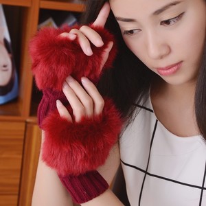 Gants mi-doigts style coréen pour femme, en fausse fourrure de lapin, tricotés, sans doigts, mitaines d'hiver pour écrire, taper, bureau, étude, chauffe-poignets - Product Image 6