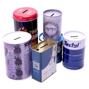 Caixas de lata de metal com logotipo personalizado para economizar dinheiro, caixa de papelão para notas e moedas, cofrinho para dinheiro, atacado