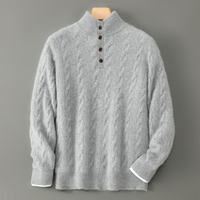 Pull en laine pour homme à col mi-haut avec fermeture éclair, pull en tricot à manches longues pour l'automne et l'hiver, logo personnalisé OEM ODM