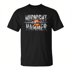 T-shirt Midnight Hammer noir avec design graphique, chemise promotionnelle pour hommes - Product Image 2