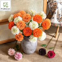 Vente en gros de fleurs artificielles en latex rose et blanc de 55 cm, dahlia à toucher réel, couleur bordeaux, pour la décoration de mariage, de salle de fête et de maison
