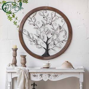 American Style Tree Wall Hanging Circular Metal Art Wood Frame Home Decor For Living Room Bedroom - Product Image 2
