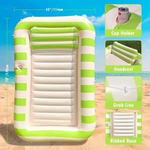 Tumbona inflable a rayas de PVC duradera de fábrica, balsa flotante para <span class=keywords><strong>piscina</strong></span> de bronceado con soporte para bebidas y línea de agarre - Product Image 2