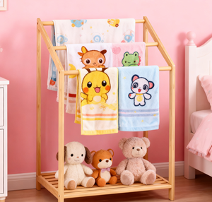 رف ملابس من الخيزران بطبقتين قائم بذاته، رف تخزين عصري متعدد الوظائف لعرض البطانيات، منظم غير قابل للطي ومحمول - Product Image 3