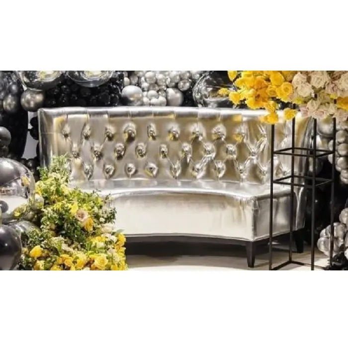 New Arrival fashion style shiny silver leather tufted curve sofa set restaurant hotel home living room sofa