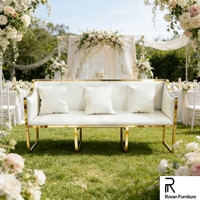 Modernes Quadratisches Sofa mit Robustem Rahmen, Weißer PU-Lederpolsterung und Edelstahlgestell für Hochzeiten und Bankette, Breite Sitzfläche, Zum Verkauf