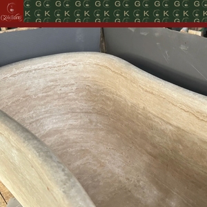Baignoire ovale autoportante en travertin beige GOLDKING pour villa méditerranéenne, pierre naturelle, pores scellés, OEM personnalisé - Product Image 4