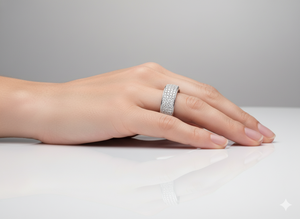 Bague en argent 925 entièrement pavée de diamants, large, de luxe, pour mariage, micro-pavée, bijoux de créateur, cadeau d'anniversaire - Product Image 5