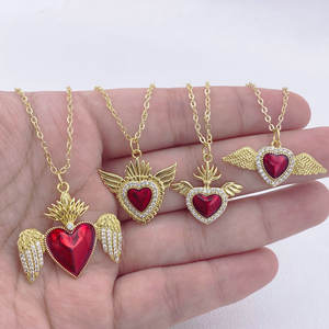 Dainty สีแดงหัวใจศักดิ์สิทธิ์โช้คเกอร์กับนางฟ้า<span class=keywords><strong>ทับทิม</strong></span>จี้หินเครื่องประดับทองเหลืองชุบทองสำหรับผู้หญิงสไตล์น่ารัก - Product Image 4