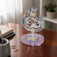 Figurine en acrylique Fille Lapin Gothique avec Lune, Design Original, En Stock, Découpée avec Fente pour Support, Base Ronde Cercle Magique, Transparente, Vente en Gros