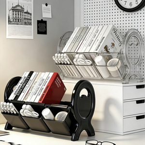 Home <b>Desktop</b> Tilting Book Stand Multi Functional Storage Rack With Pen Holder For Office Organizing Black Rectangle Shape - Product Image 5