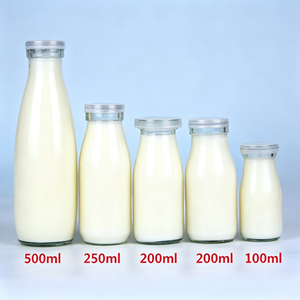 Bouteille en verre à lait transparente de 250 ml, bouteille vide de yaourt de 8 oz avec couvercle en plastique, vente en gros - Product Image 1