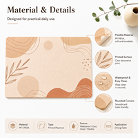 Set de table en PP PEVA avec imprimé abstrait de feuilles, style bohème, imperméable, facile à nettoyer, beige neutre, protection de table à manger, tapis décoratif