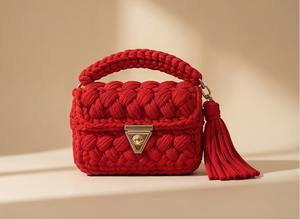 Bolso Rojo Trenzado Hecho a Mano, Estilo Bohemio Étnico, con Dos Correas de Perlas, Bolso de Hombro Boho, Tejido con Cordón de Algodón - Product Image 6