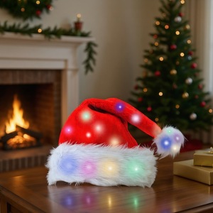 Chapeau de Père Noël en peluche LED, fournitures pour fêtes de Noël, chapeau lumineux, décoration, chapeau de Noël qui brille dans le noir, cadeau de Père Noël - Product Image 4