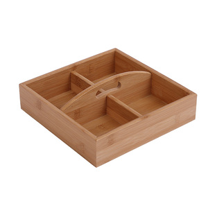 Bamboo Wood Dried Fruit Box 4-7 Compartments Rectangle Portable Snack <b>Storage</b> <b>Tray</b> For Home Living Room - Product Image 5