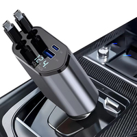 Cargador Rápido para Auto, Estación de Carga para Teléfono, 45W, 4 en 1, Pantalla LED Digital, Retráctil, 2 Cables Tipo C, Cargador Portátil para iPhone 16
