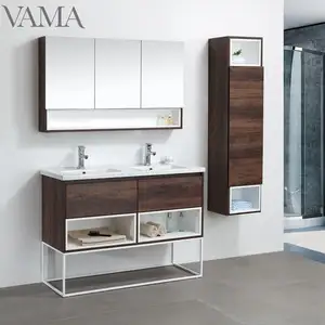 VAMA 48 дюймов горячая Распродажа напольная стойка роскошный шкаф из нержавеющей стали для ванной со встроенной двойной раковиной