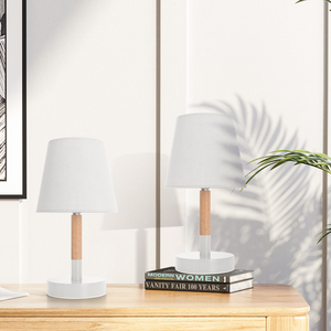 Aigostar moderna lampada da tavolo in legno luce notturna minimalista con paralume in tessuto bianco per uso da comodino per ufficio e camera da letto - Product Image 2