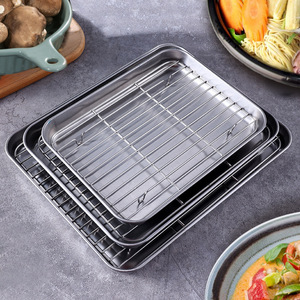 Stainless Steel Draining Tray With Mesh Stackable Rectangular And Square For Frying Barbecuing Rice Steaming L Size - Product Image 2