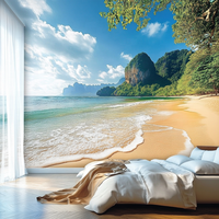 Peinture murale personnalisée en velours 3D, imperméable, vue sur la plage, paysage naturel, grande peinture murale pour salon, canapé, chambre à coucher, décoration murale