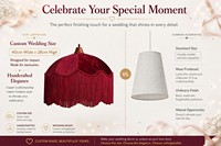 Abat-jour en velours bordeaux à franges 40x28cm pour célébrations de mariage, structure rigide, abat-jour à pompons, vente en gros B2B directe usine