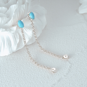 CANNER New 925 Silver <b>Stud</b> INS Tassel <b>Chain</b> <b>Stud</b> <b>Earrings</b> 18k Gold Plated Turquoise <b>Earrings</b> Simple Hanging <b>Chain</b> Jewelry - Product Image 2