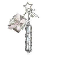 Exquise Pochette en Maille pour Rouge à Lèvres en Acier Inoxydable pour Fille, Porte-clés, Pendentif de Sac DIY, Décoration Tendance avec Nœud et Perle
