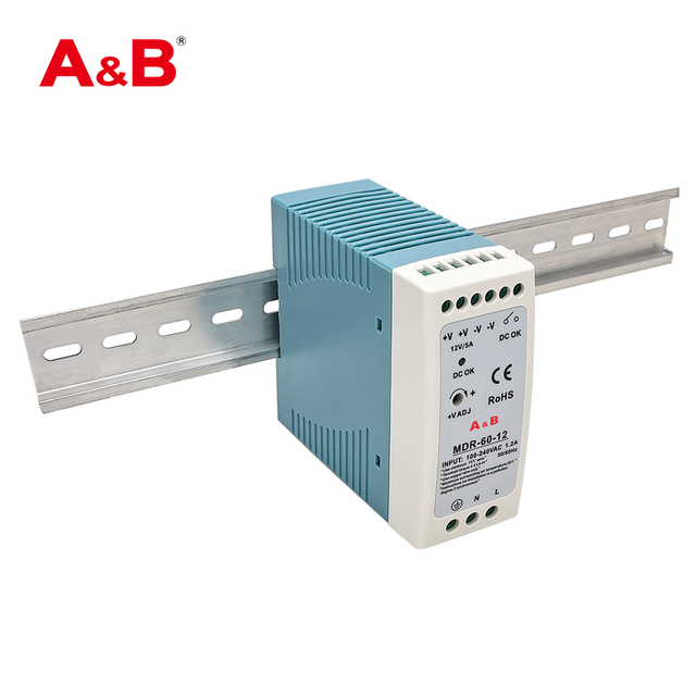 A&B MDR-60 Series 60W DIN Rail Power Supply 12V/24V DC Industrial Switching Power Supply with Over-Temperature Protection