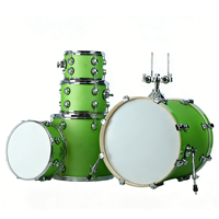 Batterie de percussions 5 pièces robuste en métal et bois pour débutants avec coque en peuplier, 3 cymbales, quincaillerie complète et tabouret pour la pratique des adultes