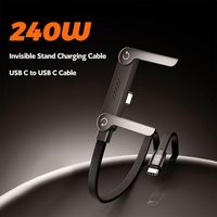 Cable de Carga Tipo-C Invisible con Soporte, Carga Súper Rápida de 240W, Cable de Carga 2 en 1 y Soporte para Teléfono para Juegos y Viajes en Auto