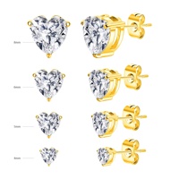 Ensemble de 4 paires de boucles d'oreilles clous en argent plaqué or 18 carats sans plomb ni nickel, avec zircone cubique AAA, motif cœur, bijoux tendance personnalisés pour soirée