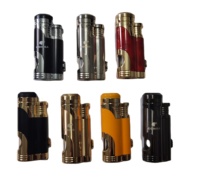 Briquet torche électronique coupe-vent au gaz butane à flamme bleue en métal, design minimaliste, pour cadeaux de Noël et coupe-cigares