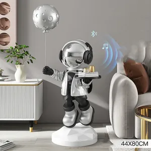 Yaşam boyutu fiberglas Spaceman heykel oturma odası dekor için reçine uzay zanaat astronot akıllı ses ve Bluetooth ses heykeli