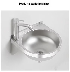 Évier rond en acier inoxydable à encastrer, finition brossée, lavabo de salle de bain à trou unique, design minimaliste, facile à nettoyer, avec drain - Product Image 3