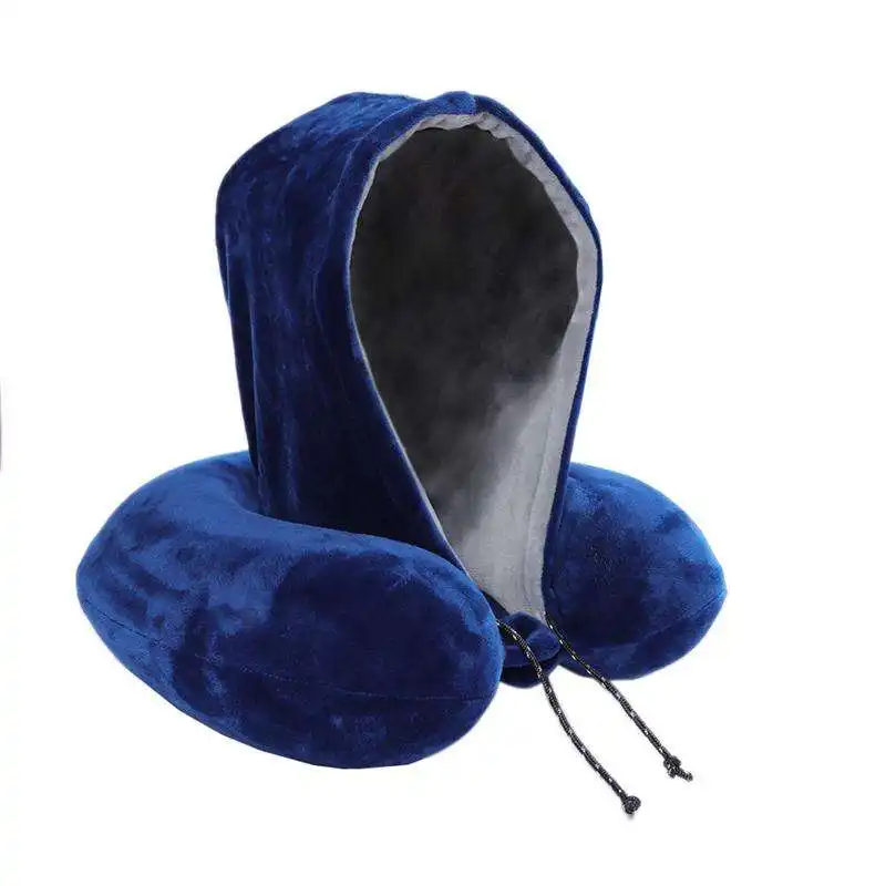 Customization Portable Memory Foam U-shaped pillow with hoodie Ergonomic Breathable Soft hood Neck Warp Support Travel Pillow