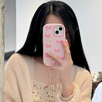 Coque de téléphone portable pour iPhone 15 Plus 16 Pro, fabriquée par BAILI, avec un joli nœud en perles roses, en silicone 3D stéréoscopique, anti-chute