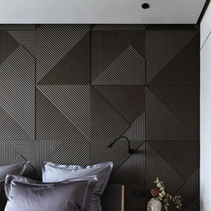 MUMUカービング3Dエフェクトブラックウォールボードクラッディングモダンアート屋内装飾ウッドストリップウォールスラットパネル - Product Image 2