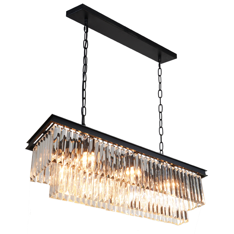 MEEROSEE Modern K9 Crystal Chandelier Pendant Light Fixture Rectangular Ceiling Lamp for Dining Room & Kitchen MD81644