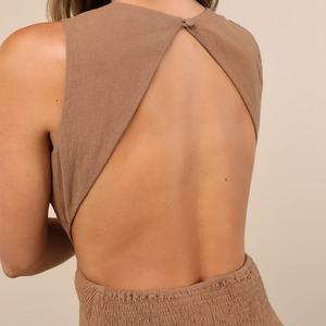 Robe maxi plissée sans manches élégante et ajourée pour l'été 2025, en lin et coton mélangé, personnalisable, style décontracté - Product Image 5