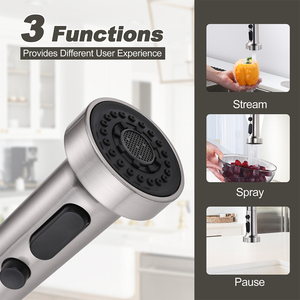 Consegna rapida maniglia singola rubinetti <span class=keywords><strong>lavello</strong></span> 3 funzioni in nichel <span class=keywords><strong>con</strong></span> irroratore a molla in acciaio inox rubinetti cucina - Product Image 3