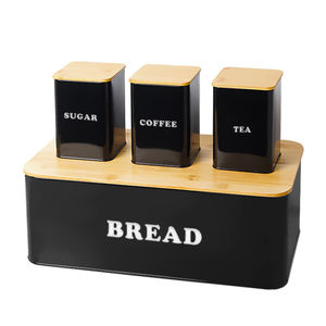 Houten Hoes Opslag Bus Sugar Spice Thee Koffie Keuken Metalen Pot Houten Top Blikken Rechthoekige Vierkante Bamboe Deksel Blikken Doos - Product Image 1